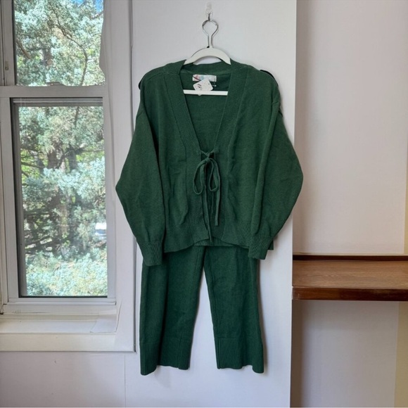 NWT Free People Solar Sweater Set Two Piece Pants Matching Cardigan Green Medium - Picture 6 of 12